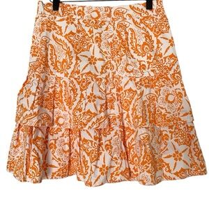 Oscar de la Renta 6 Orange and White Floral Print Mini Skirt Luxury Designer